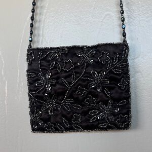 Moyna Black Beaded Floral Clutch